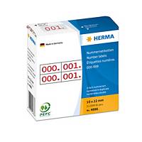 Étiquette numérique double 000-999, Herma 4886, 10x22mm, rouge/blanc, 2x1000pcs.