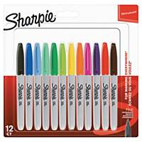 Sharpie permanent marker, fine, bullet tip, assorted coulours, box of 12
