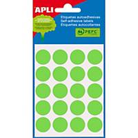 Blíster de 100 etiquetas autoadhesivas en color verde APLI con diámetro 19 mm