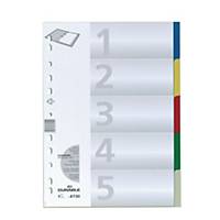 Durable PP Assorted Colour A4 Dividers 5 Tabs