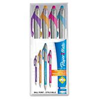 Pochette 4 stylos papermate flexgrip elite pointe 1,4mm couleurs fun