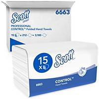 Hand Towels by Scott® - 15 Packs x 212 1 Ply White Hand Towels (6663)