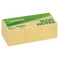 Sticky Notes Lyreco Recycled, 38 x 51 mm, gul, pakke a 12 stk.