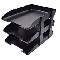 LEXTOP BLACK LETTER TRAY WITH RISER - PACK OF 3