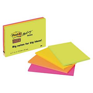 Post-it® Super Sticky Meeting Notes, 152 x 101 mm, ass. farver 4 blokke