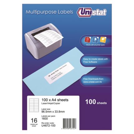 Unistat U4672 Multi Purpose Label 96.5 x 33.8mm - Box of 1600 ...