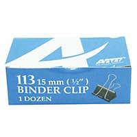 Black Binder Clips 15mm - Box of 12