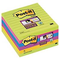 Post-it® Super Sticky Notes, ultra kleuren, gelijnd, 101 x 101 mm, per 6 blokken