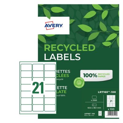 Avery Recycled Labels, 63.5 x 38.1 mm, 21 Labels Per Sheet