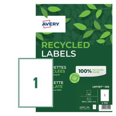 Avery Recycled Labels, 199.6 x 289.1 mm, 1 Label Per Sheet