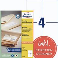 Avery Zweckform LR3483 Recycling Universal-Etiketten, A4 105 x 148 mm, naturweiß
