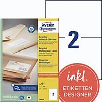 Avery Zweckform LR3655 Recycling Universal-Etiketten, A4 210 x 148 mm, naturweiß