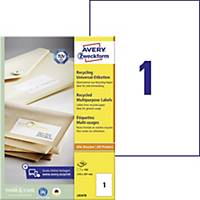 Recyklované univerzální etikety Avery Zweckform LR3478, 210 x 297 mm, 1 ks/list