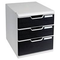 Archivo modular apilable 3 cajones gris/negro  Dimensiones:    288x320x350mm