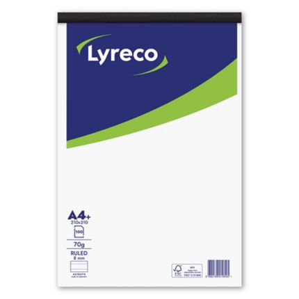 Bloc-notes Lyreco A4, ligné, agrafé en tête, 100 feuilles