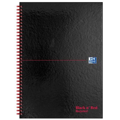 Oxford Black n' Red Notebook A4 Glossy Hardback Wirebound Ruled 140p Recycled