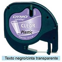 Cinta de rotular Dymo LetraTag - 12 mm - plástico - negro sobre transparente