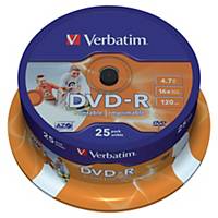 DVD-R Verbatim 4,7 Go (120 min.), vitesse 16x, imprimable, cloche de 25