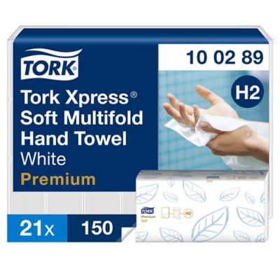 Tork Xpress® Soft Multifold Hand Towels White H2, 100289, 2 ply, Pack of 3150