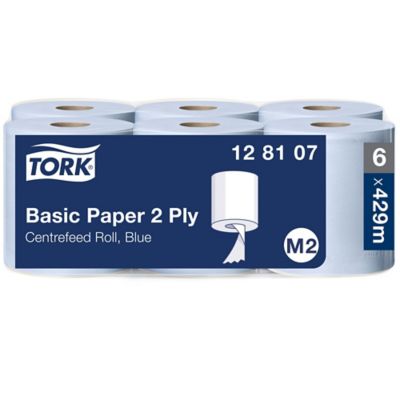 Tork Basic Centrefeed Wiping Paper Blue M2 150m, 128107, 2 Ply, Pack of 6