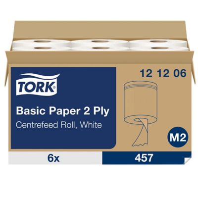 Tork Basic Centrefeed Wiping Paper White M2, 121206, 2 Ply, Pack of 6