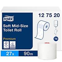 Tork Soft Mid-size Toilet Paper Roll White T6, Premium, 2-ply, 27 rolls, 127520