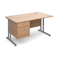 Maestro25 SL straight desk with 2 drawer pedestal 1400mm  beechDel Only Excl NI