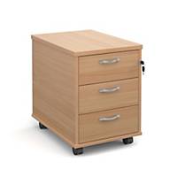 Mobile 3 drawer pedestal with silver handles 600mm deep  beech  Del Only Excl NI