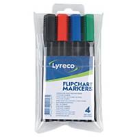 Lyreco Bullet Tip Assorted Colour Flipchart Markers - Wallet Of 4