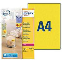 Etiquette enlevable Avery - L6006-20 - 210 x 297 mm - jaune fluo - par 20