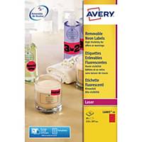 Avery L6005 A4 Label Neon Red - Pack of 20