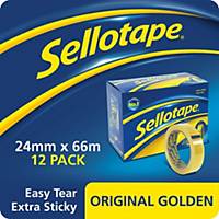Sellotape Golden Tape - Clear, 24mm x 66m, Pack of 12