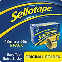 Sellotape Original Golden Tape - 48mm x 66m, Pack of 6