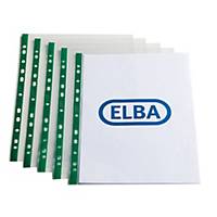 Elba A4 Glass Clear Punched Pockets, Green Strip, Box of 100