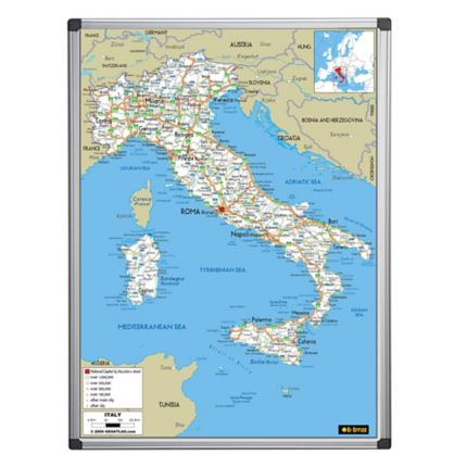 Cartina Italia magnetica con fondo scrivibile e mappa stradale 90 x 120 cm