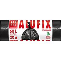 Alufix szemeteszsák, HDPE polietilén, 60 l, fekete, 20 db/tekercs