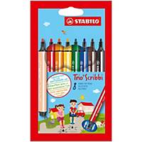 Stabilo® Trio scribbi felt-tip pens, assorted colours, pack of 8