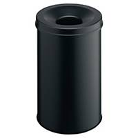 Durable Metal Waste Bin SAFE -Fireproof Bin, Self-Extinguishing Lid -Black 30L