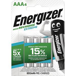 Batteri Energizer® Accu Recharge Extreme, genopladelig, AAA, pakke a 4 stk.