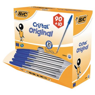 Bic Cristal Original Ballpoint Pens Med Point 1.0 mm - Blue, Value Pack 100
