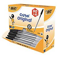 Bic® Cristal balpen met dop, medium punt, zwart, per 90 balpennen + 10 gratis