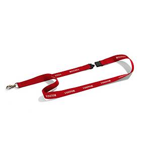 Durable Textile Lanyard Red Printed  Visitor  - Pack of 10