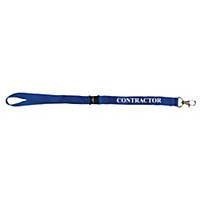 Durable Textile Lanyard Blue Printed  Contractor  - Pack of 10