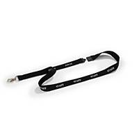 Durable Soft Textile STAFF Lanyards with Clip & Breakaway - Black, Pack of 10
