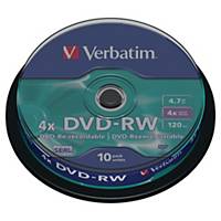 DVD -RW Verbatim, réinscriptible, pile de 10 unités