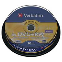DVD+RW Verbatim, 4,7 GB, 1-4X, 10 stk. på spindel