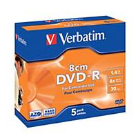 Verbatim DVD-R 1.46GB 4X videokameralle 80mm jewel case, 1kpl=5 levyä