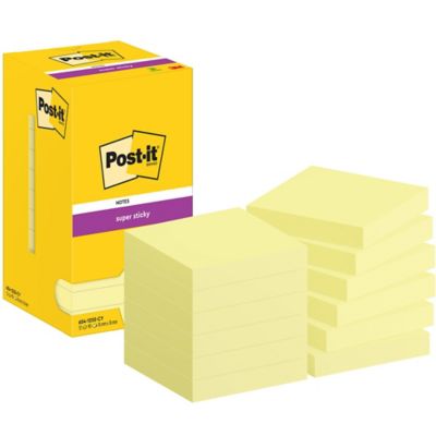 Post-it® Super Sticky Notes 654-SSY, jaune canari, 76 x 76 mm, les 12
