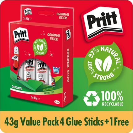 Pritt Glue Stick Large 43g - Value Pack 4+1 Free Stick