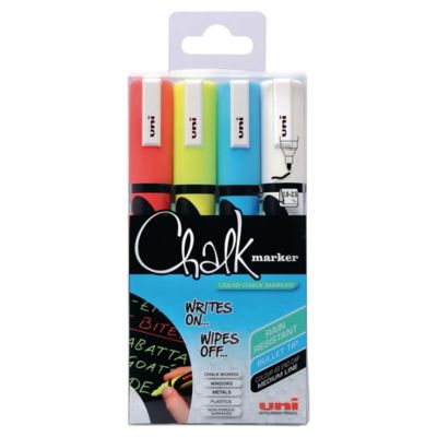 Marcatore a gesso liquido Uni Chalk Marker punta tonda colori assortiti  -conf.4